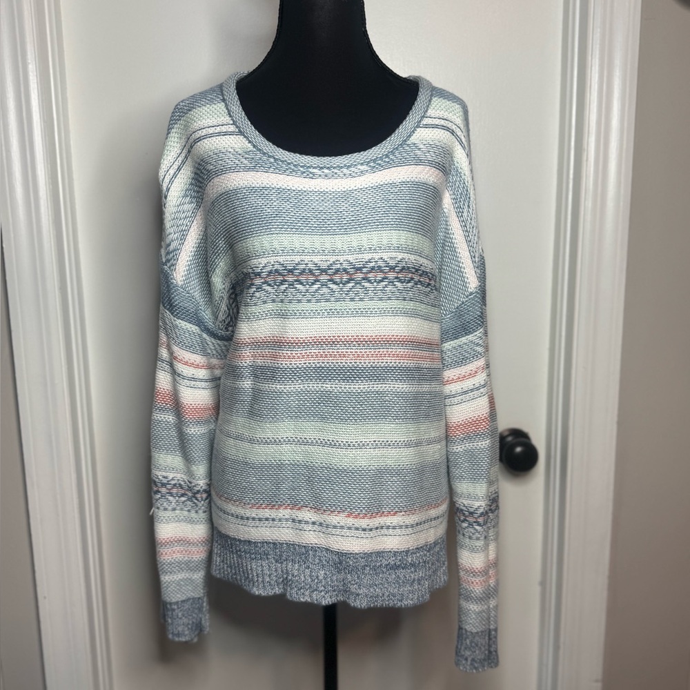 Faherty Mesa Multicolor Striped Crew Neck Cotton Blend Women Sweater Large